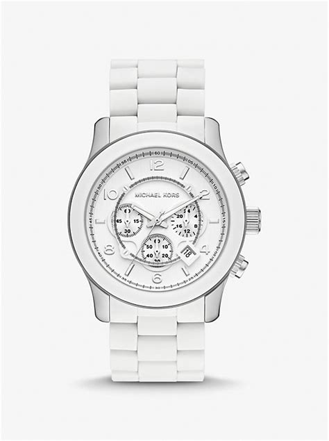 michael kors white watches|oversized runway white tone watch.